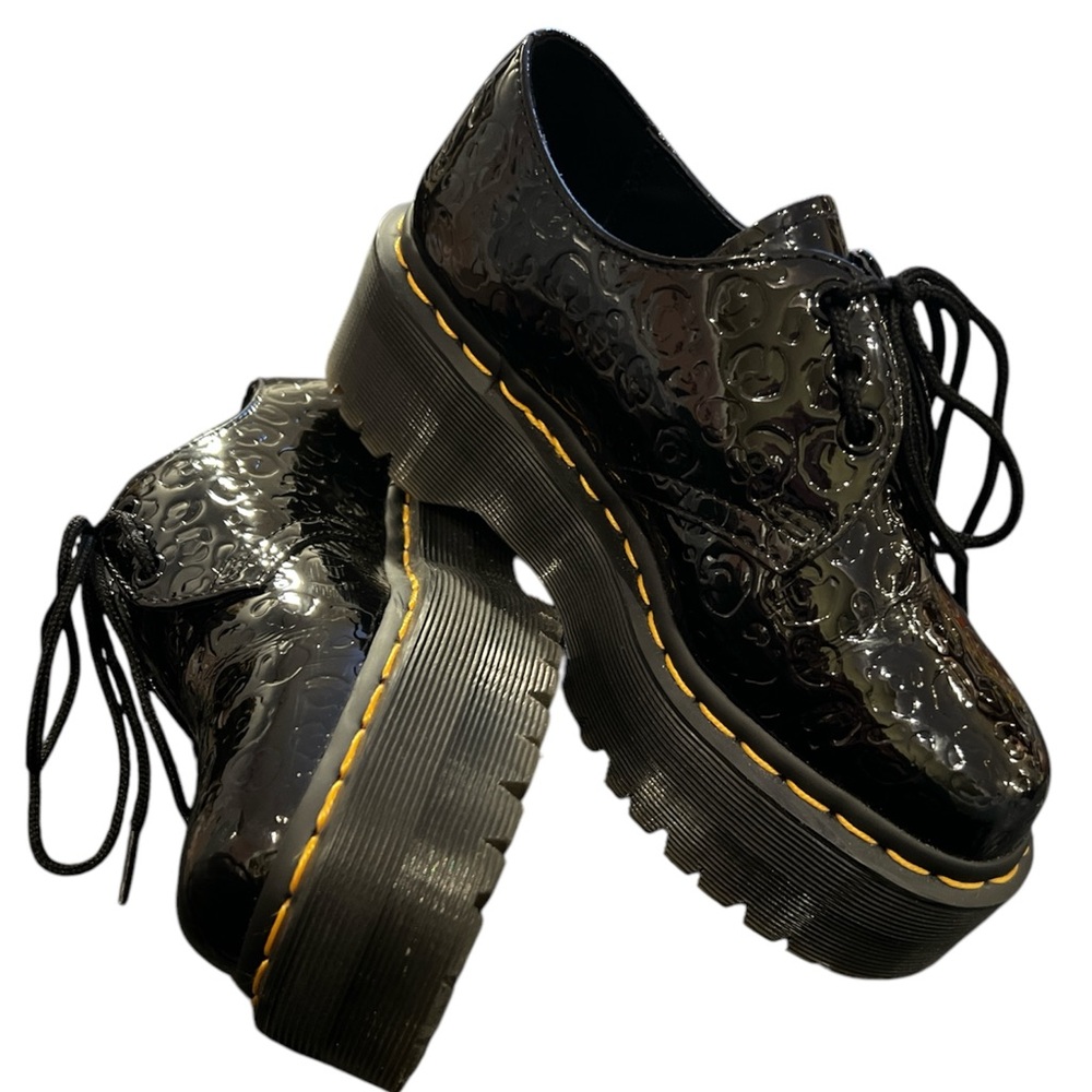 Doc Marten’s Patent Black Leopard LEATHER PLATFORM SHOES Size EU36